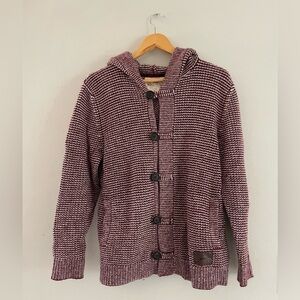 Holister Maroon & White Knit Button-Up Hoodie Sweater